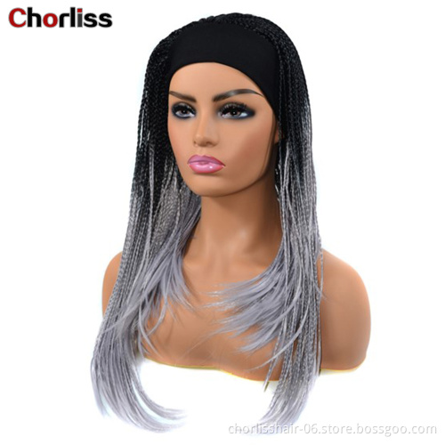 Wholesale Black Blonde High Quality Ombre Long Braids Heat Resistant Turban Wig Synthetic Wigs With Headband Attached For Woman